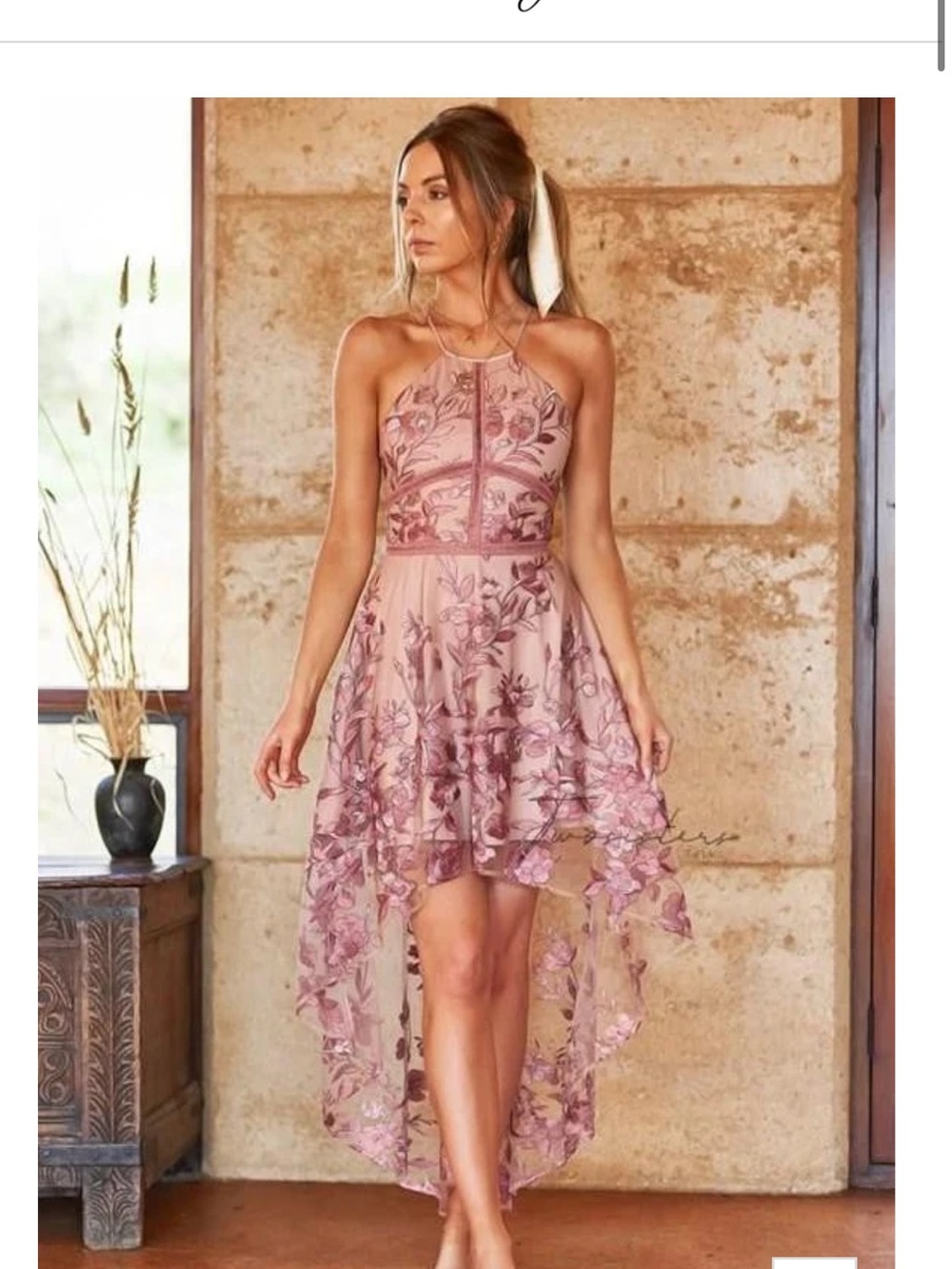 Blush Pink Floral Halter High-Low Dress